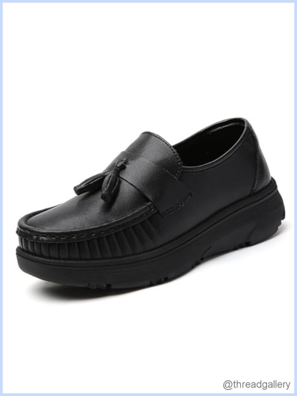 Handmade Leather Platform Loafers with Arch Support Tassel Slip On Work Shoes